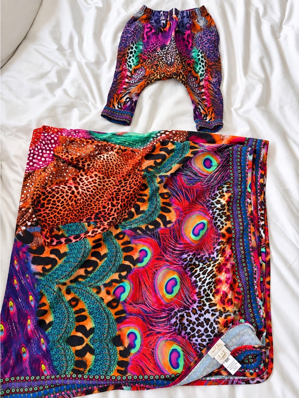 Camilla Girls Multi-Color Peacock & Animal Print harem pants & blanket